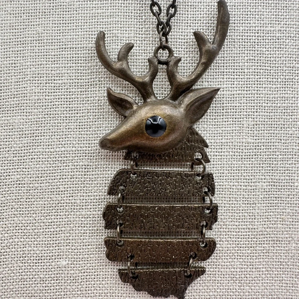 Vintage 90s Bronze Tone Stag Head Pendant Necklace Women's Classic Jewelry